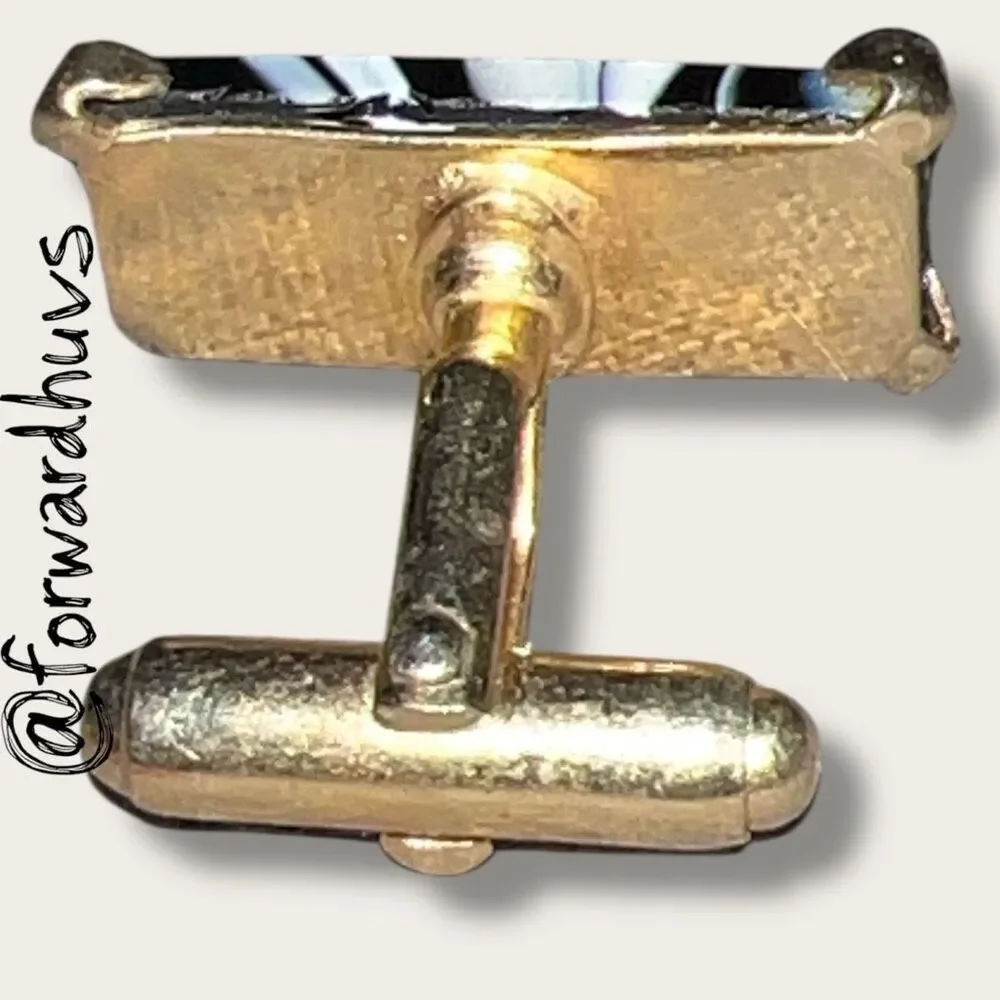 Gold Tone Cufflinks – 3/4” Black and White Stripes